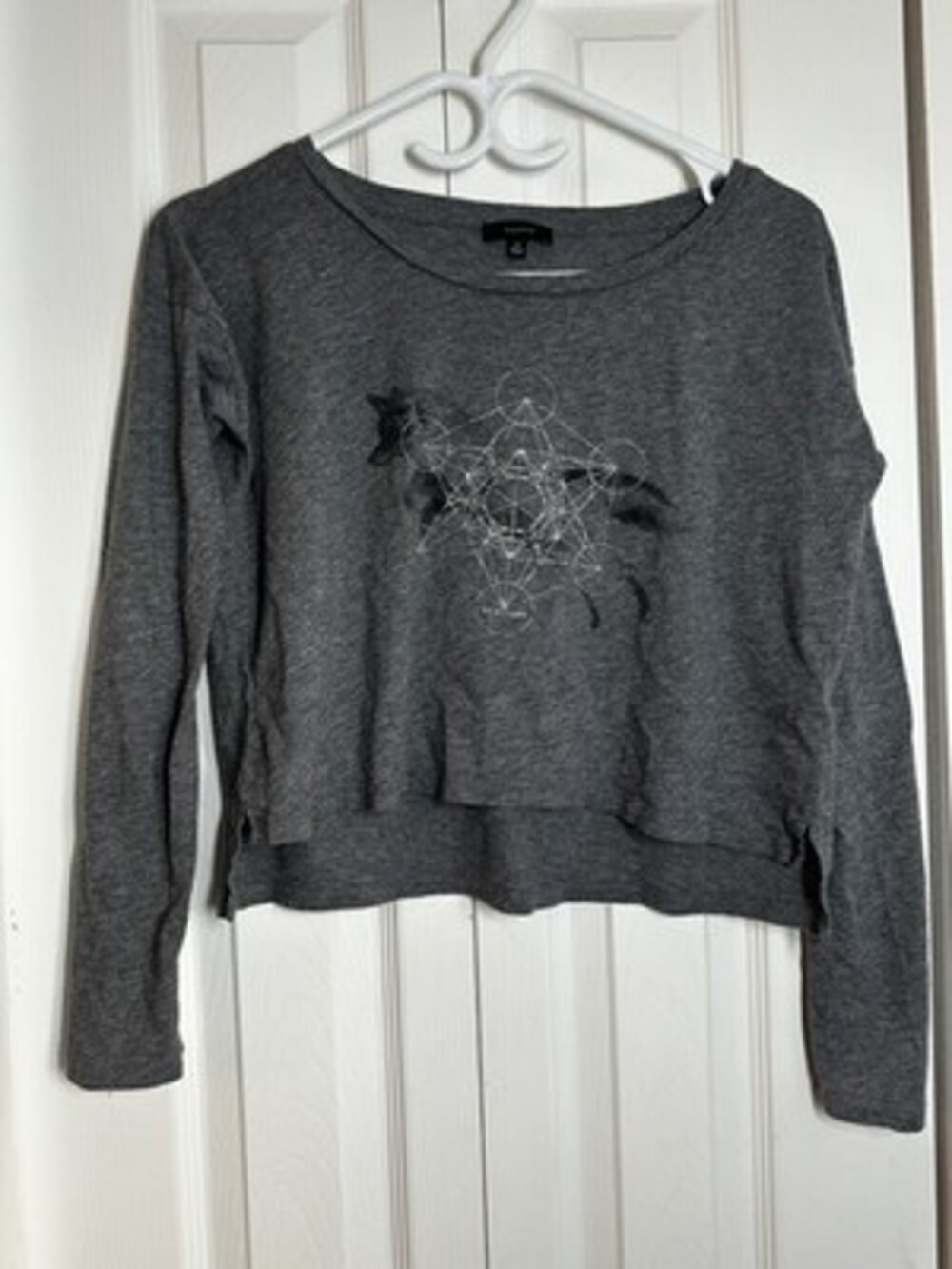 Talula Aritzia Grey Cropped Long Sleeve Fox Graphic Tee #59